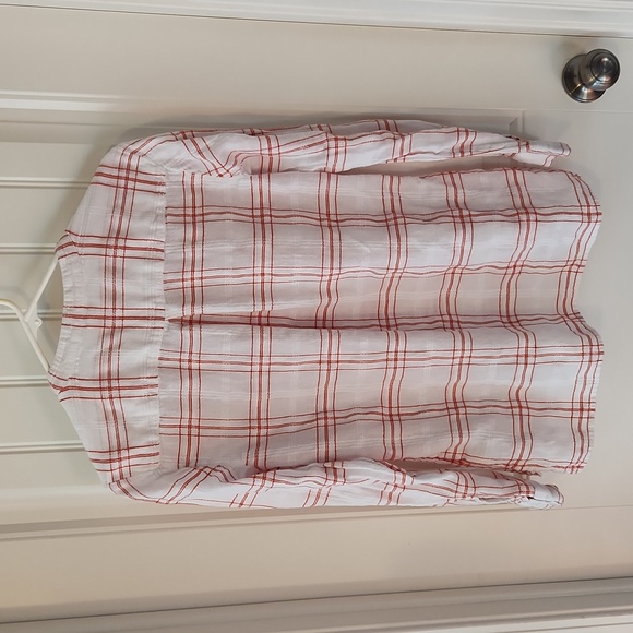 White and Orange Long Sleeve V-neck Flannel Blouse - Picture 4 of 5